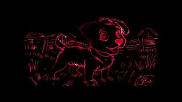 Neon frame effect,Friendly dog on black background video