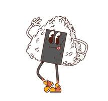 Cartoon retro groovy onigiri Japanese character vector