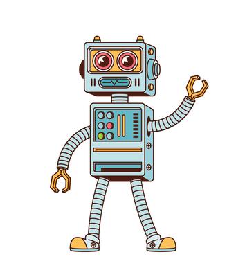 Cartoon retro groovy robot character or cyborg