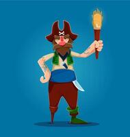 Cartoon one-legged pirate character with torch vector
