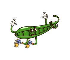 Groovy green pea vegetable character jumping vector