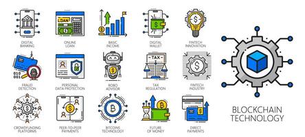 Fintech, blockchain and cryptocurrency technology vector