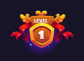 Game level up badge icon of victory rank shield vector