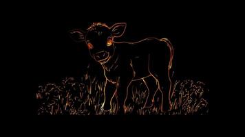 Neon frame effect,Playful Calf on black background video