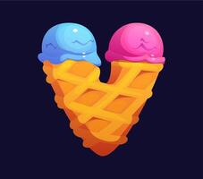 Letter V as two ice cream scoops on a waffle c vector