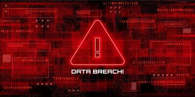 Data breach screen, malware cyber attack alert vector