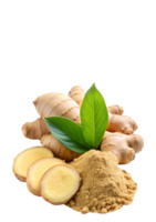 Ground ginger and its parts slices and whole root png
