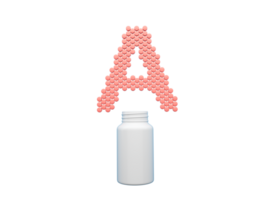 3d esvaziar branco comprimido garrafa com uma texto fez do arredondado Vitamina uma comprimidos 3d ilustração png