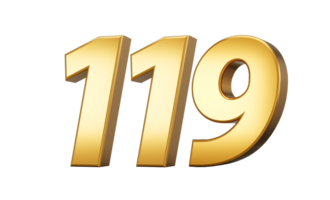 3d number 119 one hundred ninteen Gold text 3d illustration png
