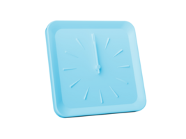 3d Simple Soft Blue Square Wall Clock 12 O'clock Twelve O'clock 3d illustration png