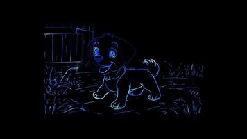 Neon frame effect,Friendly dog on black background video