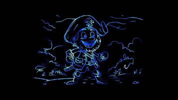 Neon frame effect,Pirate with a Wooden Leg and a Smiling Face on black background video