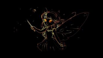Neon frame effect,Fairy with Sparkling Wings on black background video