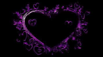 Neon frame effect, Heart Frame with Love Notes on black background. video