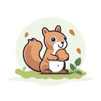 Squirrel holding a nut in the grass vector