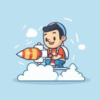 A cartoon character riding a rocket vector