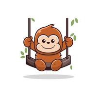 A cartoon monkey on a swing vector