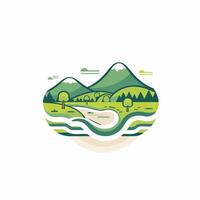 A green landscape with mountains and trees vector