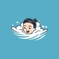 A cartoon boy in the water with bubbles vector