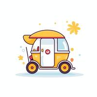 A yellow tuk tuk is shown with flowers and a flower vector