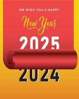 Happy New Year 2025 Countdown Banner with Rolled Scroll Design vector