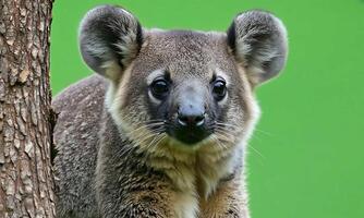 Close-up of tree kangaroo with green background. video