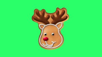 Animation deer shaped cookies object for decorations Christmas and New Year ornate on green screen. video