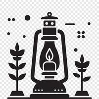 An old lantern with a candle and plants on it vector