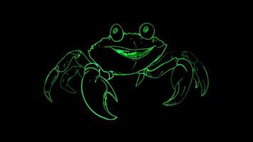 Neon frame effect, crab with a friendly grin and big on black background video
