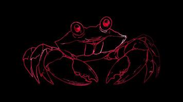 Neon frame effect, crab with a friendly grin and big on black background video