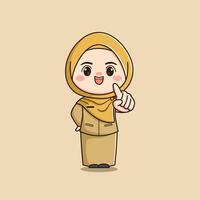cute hijab teacher character with hands pointing forward ver2 vector