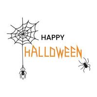 illustration of text with web and spiders for Halloween in doodle style. Holiday background. vector