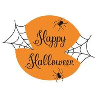 postcard with spiders and web for Halloween. Festive icon for All Saints Day. vector