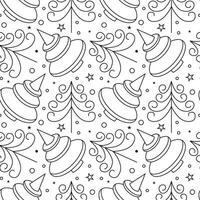 Seamless pattern with decorated Christmas tree in doodle style. Geometric trees for New Year and Christmas. Winter forest concept. Holiday background with pines and firs. vector