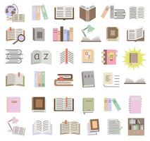 Colored icons of textbooks and books. Library. A selection of literature in the library vector