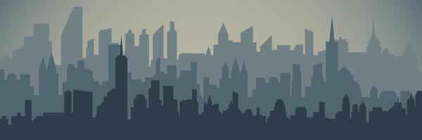 Silhouette of the city in dark colors with a slight glow. Flat illustration. vector