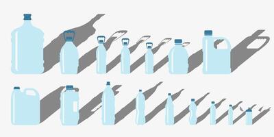 Large and small water bottles with shadow. vector