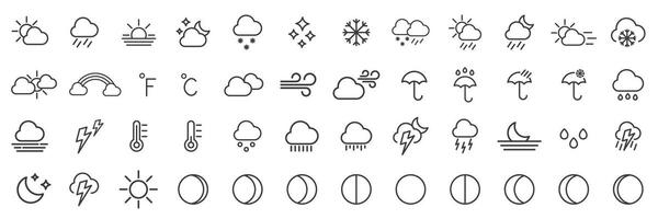 Set of weather icons in linear style. vector