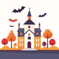 Halloween Castle With Bats and trees vector
