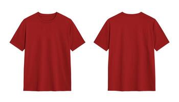 Red T shirt mock up, front and back view, isolated on white background. Perfect for your design presentation. photo