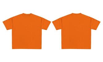 Two orange t shirts, one front view and one back view, isolated on a white background photo