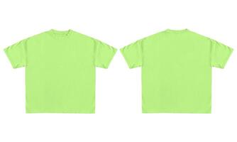 Front and back view of a plain lime green t shirt isolated on white background photo