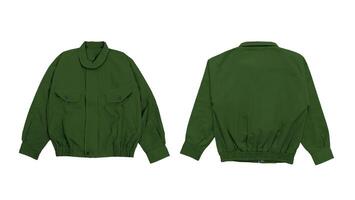 Green bomber jacket mockup isolated on white background. photo