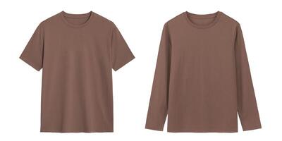Set of two brown t shirts, a short sleeved and long sleeved. Perfect for layering and creating casual looks. photo