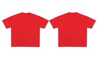 Two blank red t shirts, one front view, one back view, isolated on white background. Mockup for design, printing, branding, advertising and promotion. photo