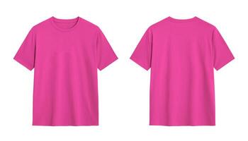 Pink t shirt mockup, front and back view, isolated on white background. photo