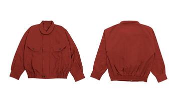 Red bomber jacket isolated on a white background, front and back view. photo