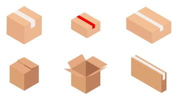 Set of isometric cardboard or shipping carton open and closed box isolated on white vector