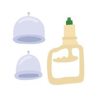 Illustration of hijama tools, including two suction cups and squeeze pump in minimalistic style vector