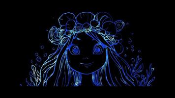 Neon frame effect,Mermaid with a Seashell Crown on black background video